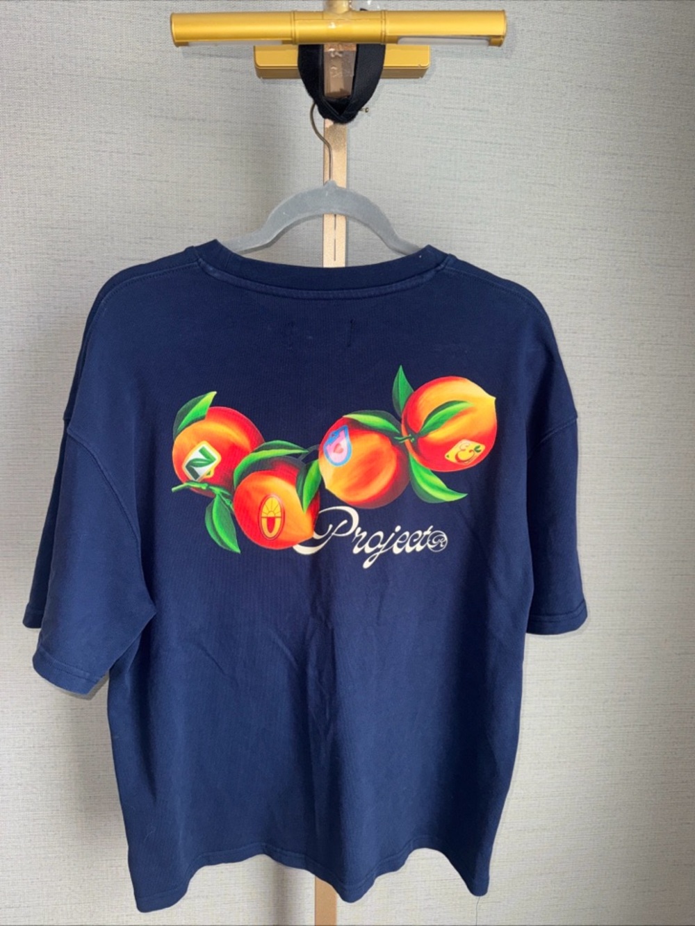 Nude Project T Shirt Mens Med  Club Graphic Tee Peach  Navy EUC Streetwear